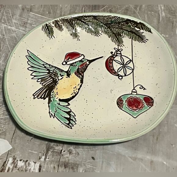 NWOT Eli + Ana Christmas Hummingbird Appetizer Plate Set Santa Hat Ornaments - Picture 3 of 6